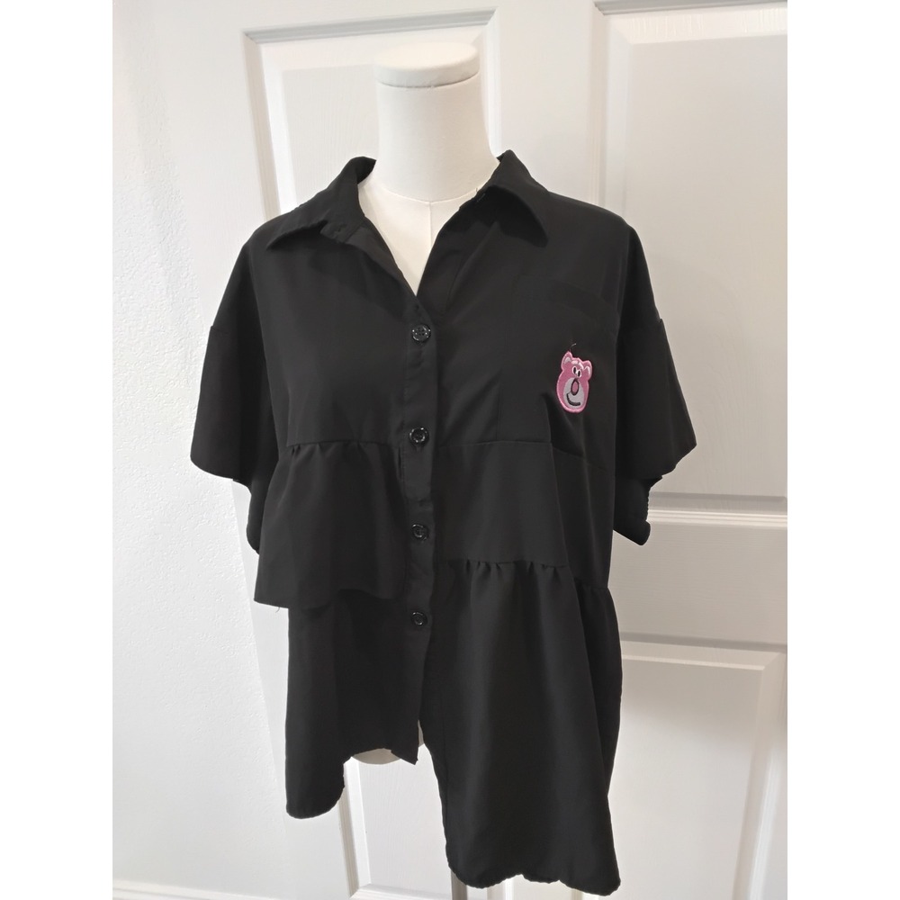 Converse All‎ Star Black Lotso Bear Embroidered Short Sleeve Button Up Shirt XXL